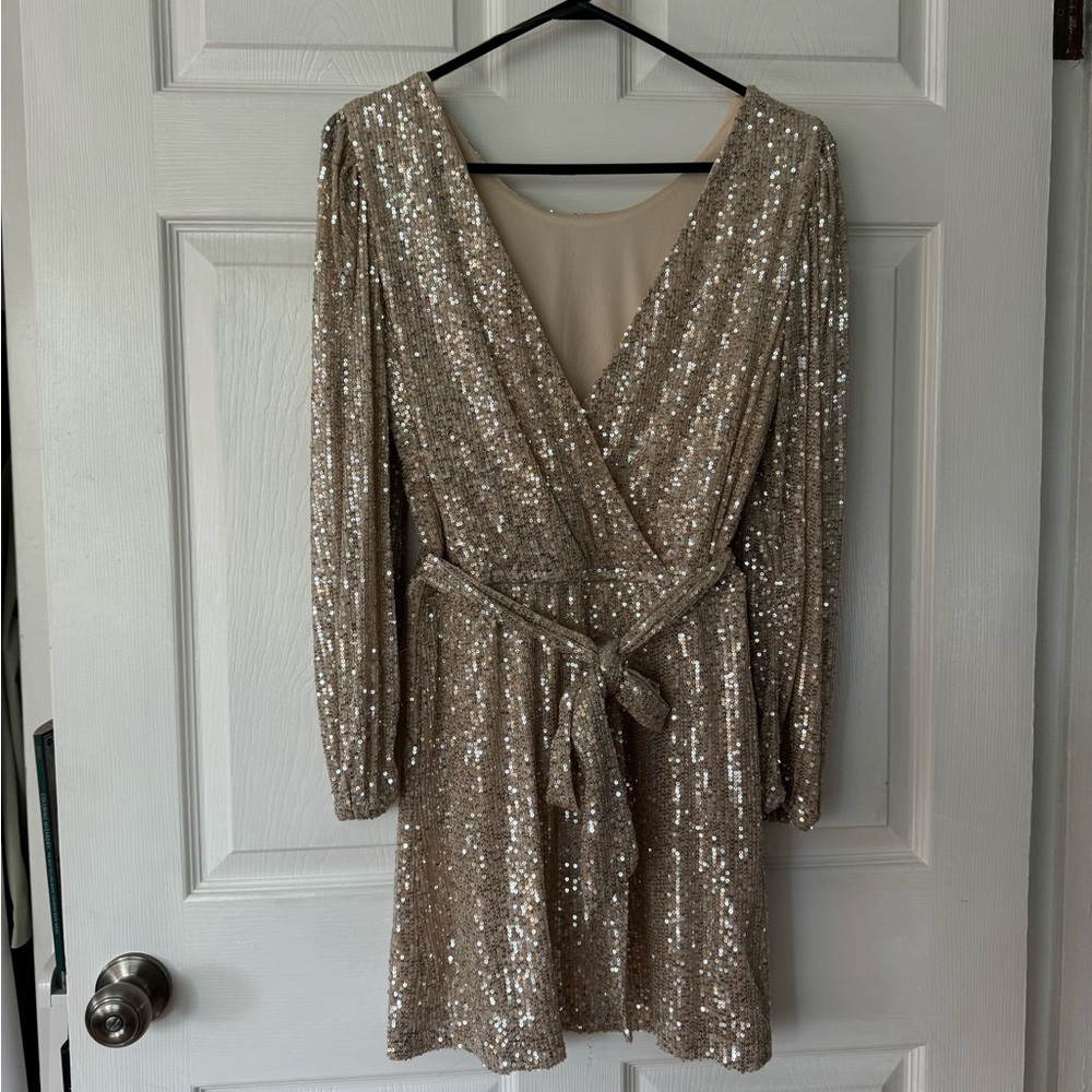 Champagne Sparkly Mini Dress - Small